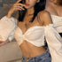 Women Cropped Bow Short Top With Long Sleeves - ROUTINE FASHION